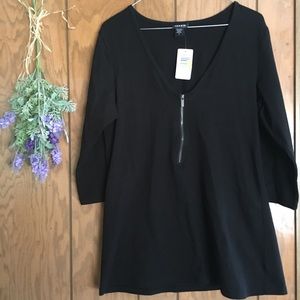 3/4 Sleeve Black Zip Front Tee- Torrid
